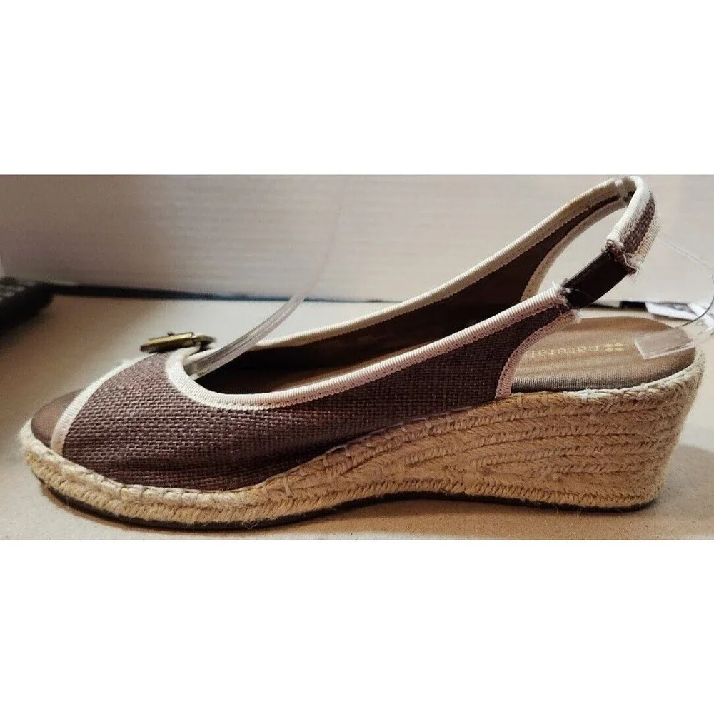 Womens NATURALIZER Sherene Espadrille Canvas Rope Wedge Heels Sandals Brown 9.5M